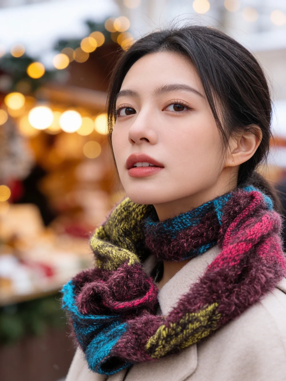 EUC Super Soft Fuzzy Knit Infinity Scarf - Multicolor Textured Yarn